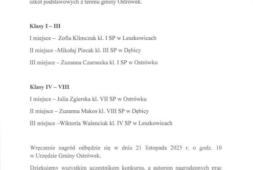 


Ostrówek-Kolonia, dnia 17 listopada 2025 r.
 
WYNIKI GMINNEGO KONKURSU PLASTYCZNEGO Z ZAK...
