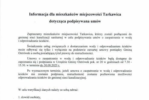     Zapraszamy mieszkańców miejscowości Tarkawica, którzy zostali podłączeni do gminnej sieci kan...
