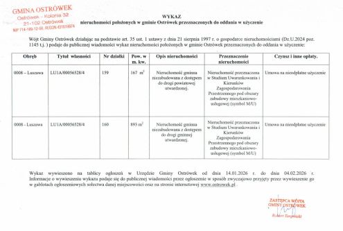Wójt Gminy Ostrówek działając na podstawie art. 35 ust. 1 ustawy z dnia 21 sierpnia 1997 r. o gos...