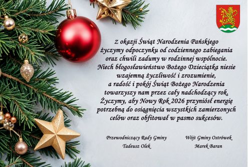 
 
Z okazji Świąt Narodzenia Pańskiego życzymy odpoczynku od codziennego zabiegania oraz chwili...